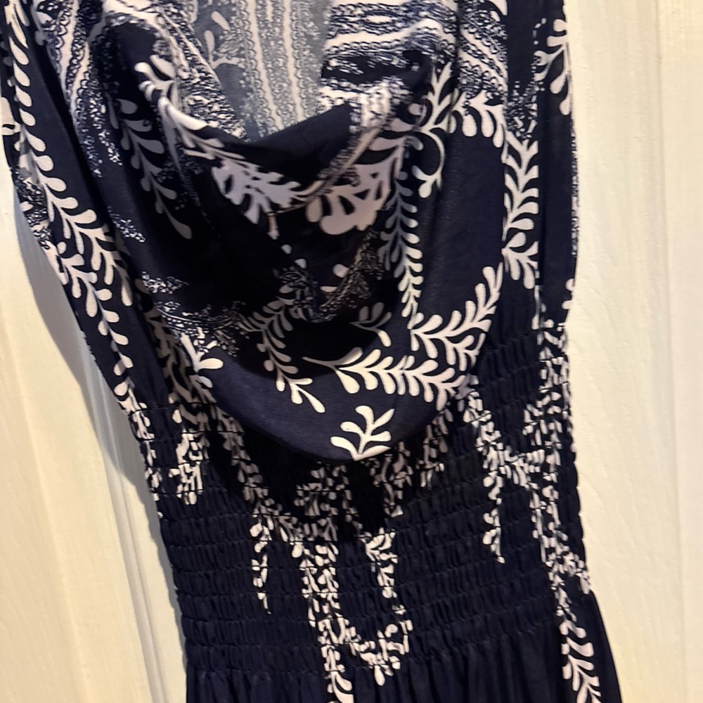 Source Unknown Navy And White Patterned Maxi Dress - image 5